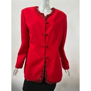 St. Anthony Red Evening Jacket With Beaded Details & Sequins Size 12 Polyester W